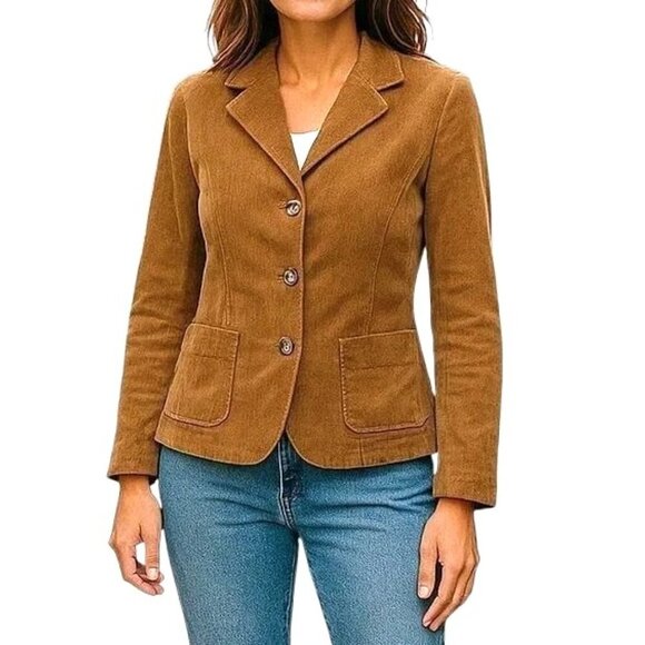 LL Bean Corduroy Blazer Jacket Size 18P Tan Button Up Collar Vintage 70s 80s - Picture 1 of 11